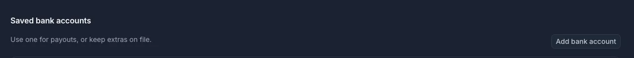 Saved bank accounts section with the Add bank account button
