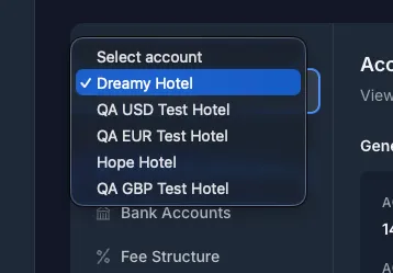 Account selector dropdown showing available accounts